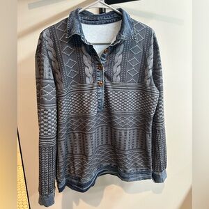 Waffle knit Gray Patterned Long Sleeve Shirt